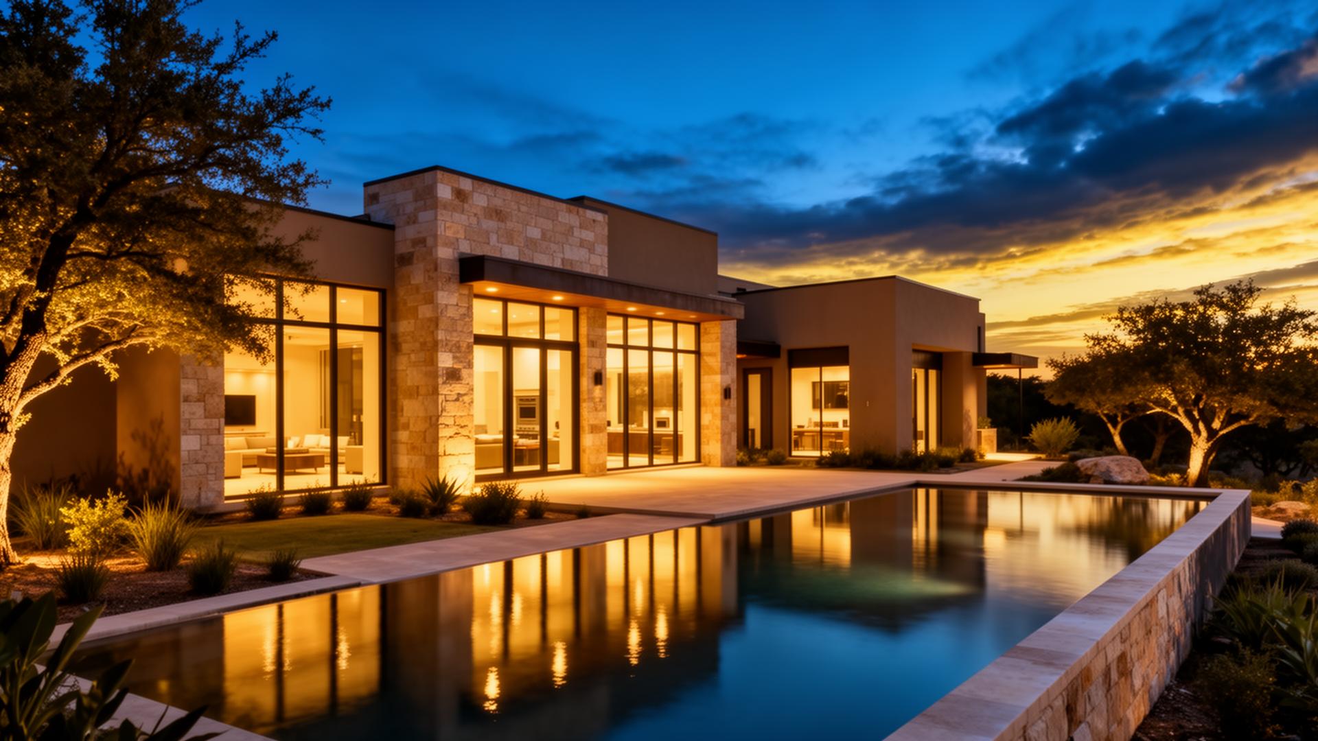 Luxury West Texas custom home remodel at twilight